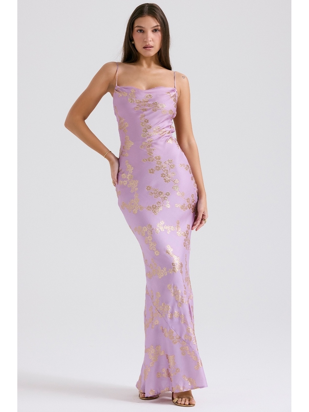 House of CB Capriana Satin Jacquard Gown | Size Small